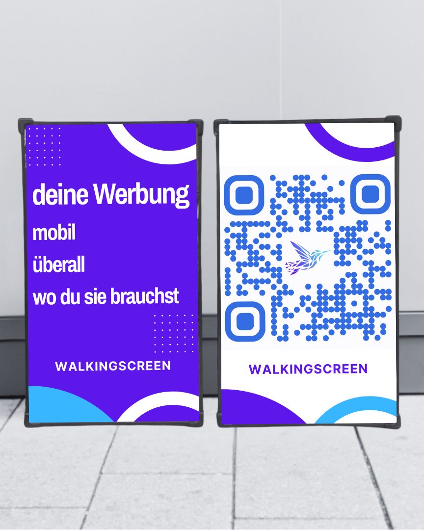 Zwei WalkingScreens mit Werbemotiv und QR-Code